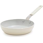 GreenPan x Bobby Flay 8" Nonstick Frying Pan Skillet, PFAS-Free Diamond Ceramic, Induction Suitable, Stay-Cool Silicone Handle, Easy Clean Dishwasher & Oven Safe, Egg & Omelet Pan, Cream
