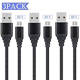 Micro USB Cable, EverDigi 3 Pack 6FT Nylon Braided Micro Charger USB to Micro USB Syncing and Charging Cord for Samsung, Kindle, Tablets, MP3 and More (Black)