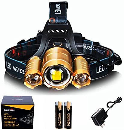Warsun XML-T6 Waterproof 4 Modes Rechargeable Flashlight LED Headlamp Zoomable (Gold With 18650 Battery and Charger)