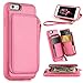 iPhone 6s Wallet Case, iPhone 6 Leather Case, ZVE Shockproof Apple iPhone 6 Credit Card Holder Slot cases with Zipper Wallet, Protective Case for Apple iPhone 6/6s - Rose