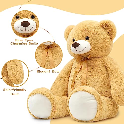MorisMos Giant Plush Bear 130 cm, XXL Light Brown Teddy Bear Plush Large Plush Toy Bear, Soft Teddy Bear Gift for Baby Girlfriend Her Him Birthday Decorations