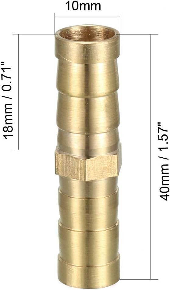 sourcing map 10mm Brass Barb Hose Fitting Straight Connector Coupler 5pcs, Gold - Image 3