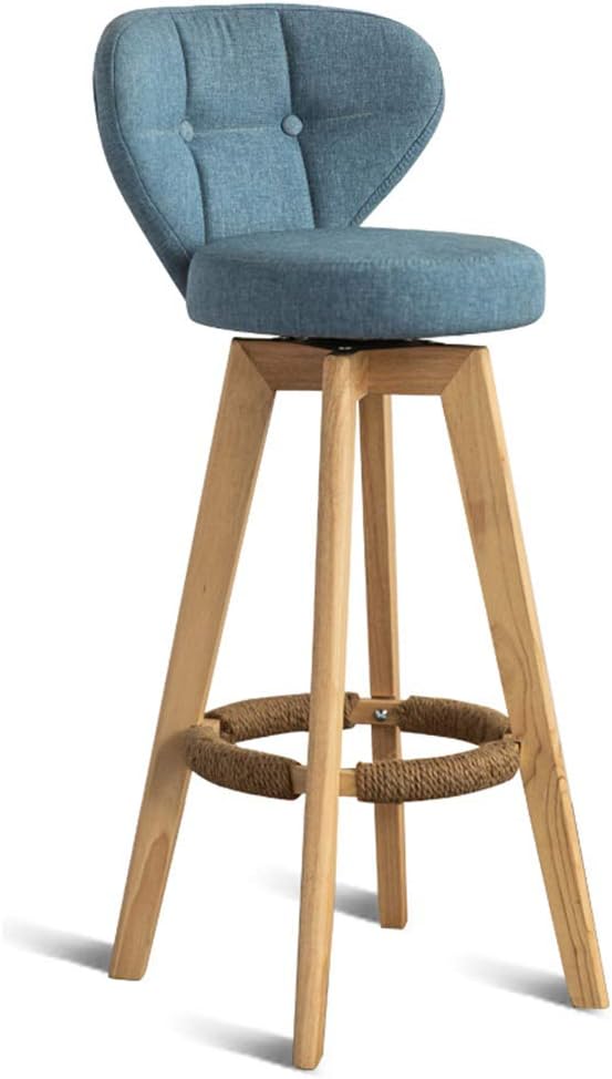 STOOLS Footrest With Backrest Swivel Seat Blue Linen Cover Breakfast Dining Chairs For Kitchen Pub 4 Wood Legs ， Load 150 Kg (Color : A, Size : 63cm)