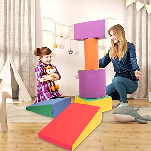 XJD Foam Climbing Blocks for Toddlers, Climb and Crawl Activity Playset, 6Piece Soft Zone