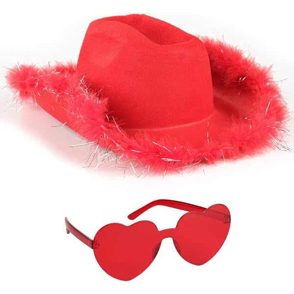Amazon.com: YBHOMINE Cowboy Hat with Heart Sunglasses  display picture 3