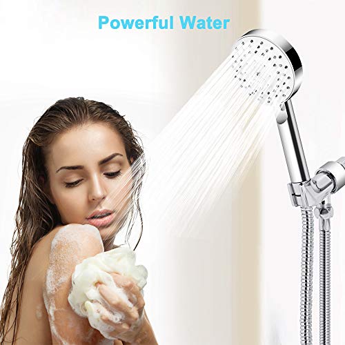 Handheld Shower Head, Wodgreat High Pressure 5 Settings Powerful Spray Head with Flexible 60 Inch Stainless Steel Hose, Adjustable Swivel Ball Bracket Mount, No Leaking, Easy to Install, Chrome