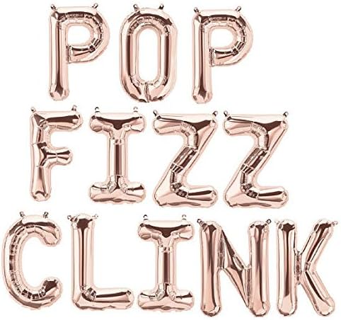 16" Pop Fizz Clink Letter Balloons For Wedding,Bubbly Bar, Bachelorette Bridal Shower, Birthday Party,Anniversary,Photo Prop,Rose Gold
