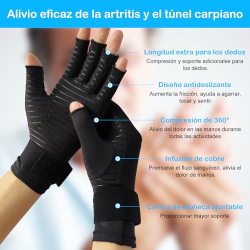 Guantes de Compresión para Artritis - Guantes de Artritis para Mujer, Reumatoide Tunel Carpiano Manos Dedos Alivia Dolores y Rigidez de Manos, Suave Arthritis Gloves para Mujere y Hombre
