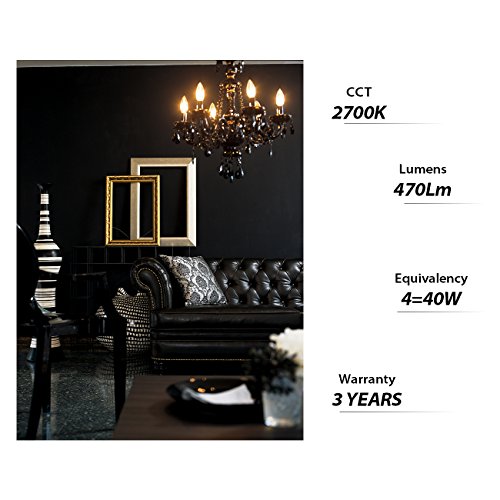 LVWIT B11 LED Filament Bulb Non-Dimmable E26 Medium Base 40W Equivalent 2700K Warm White 470 Lumens Chandelier Decorative Candle Light Bulb Pack of 6