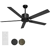 BECLOG 52 in Outdoor Ceiling Fans, Black Ceiling Fan No Light with Remote Control without Light, 5 Blades, 6 Speed Reversible DC Motor Modern for Patios, Garage, Bedroom, Porch (Black)