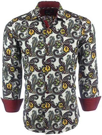 Azaro Uomo Men's Long Sleeve Button Down Shirt Paisley Burgundy