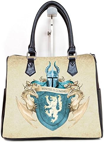 Female PU Leather Barrel Type Handbags Top Handle Bags Purse with Stark Crest-Game of Thrones Print.