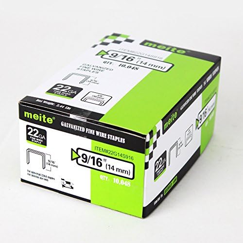meite22 Gauge 13/32-Inch (10mm) Crown 9/16-Inch Length Upholstery Staples for Staple Gun, Fine Wire Galvanized Staples for Carpet, Work Box, Cable, Shed (10,000 Pieces)