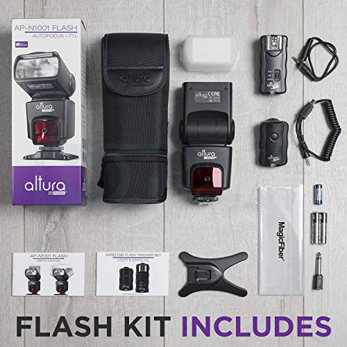 Altura Photo Professional Flash Kit for NIKON DSLR - Includes: I-TTL Flash (AP-N1001), Wireless Flash Trigger Set and Accessories