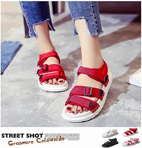 Amazon Co Jp コンフォートサンダル レディース 厚底 フラットサンダル マジックテープ式 24 5cm レッド 服 ファッション小物