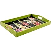 Caspari Foxglove Lacquer Large Rectangle Tray in Multi-Black – 21” x 15” Decorative Serving Tray, Handcrafted Wood & Lacquer Finish, Elegant Floral Art Design, 1 Each