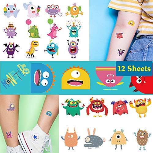 Ooopsi Monster Temporary Tattoos for Kids - More Than 100 Tattoos - Cute Cartoon Tattoos Sticker for Boy Girl Birthday Party Decorations Supplies Favors