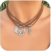 Jovono Boho Choker Necklace Silver Cowgirl Necklaces Chain Layered Western Necklace Accessories for Women