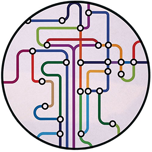 Printing Round Rug,Map,Colorful Abstract Subway Map Lines and Dots Navigation Guide Modern Underground Railway Decorative Mat Non-Slip Soft Entrance Mat Door Floor Rug Area Rug For Chair Living Room,M