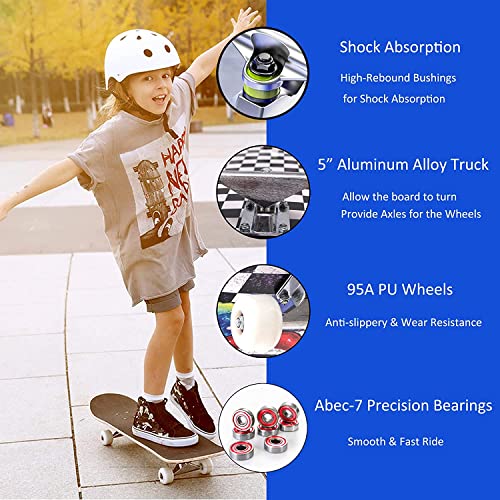 DMG Skateboard, Skateboards for Beginners, 31 x 8 Complete Standard Skate Boards, 7 Layers Canadian Maple, Pro Skateboards, Longboard Skate Boards for Beginners Kids Boys Girls Adults Youth