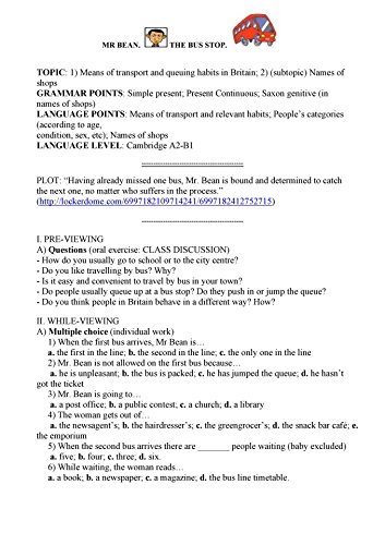 Mr Bean The Bus Stop Lesson Plan A Lesson Plan For - 