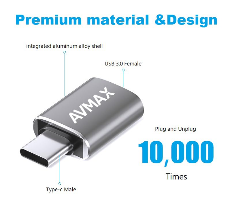 AVMAX USB C to USB Adapter 4 Pack,USBC Male to USB 3.0 Female OTG Adapter,Type C Male to A Female 3.0 OTG Adapter for Apple iPhone 16 15,Flash Thumb Drive,Mac,iPad,Samsung Galaxy