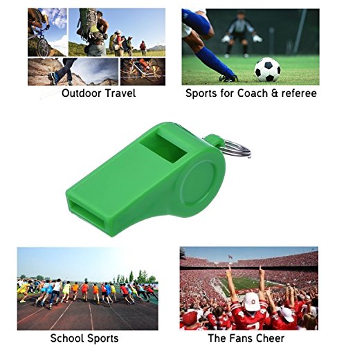 Giveet 3 Pieces Green Whistle with Lanyards, Durable Plastic Whistle for Indoor Outside Party Sports