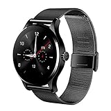 SEPVER All-in-1 K88h Smart Watch Round IPS Touch Screen Bluetooth 4.0 removable metal strap Pedometer heart rate monitor fully compatible with iPhone Android Smart Phone (Black metal)