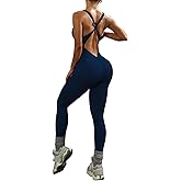 WDIRARA Women's Workout Jumpsuit V Neck Sleeveless Criss Cross Backless Yoga Jumpsuit Pants Romper