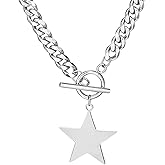 Aktully Silver Star Choker Necklace for Women - Stainless Steel Cuban Link With Toggle Clasp, Dainty Handmade Star Pendant Jewelry