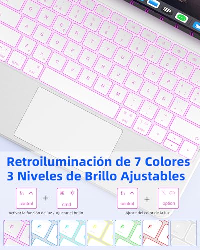 Bettdow Keyboard for iPad Air 13" M4 2026/M3 2025/M2 2024, iPad Pro 12.9"(6th/5th/4th/3rd Gen), Spanish Ñ Lightweight Aluminum Alloy Magnetic Floating Design Keyboard with Trackpad, White