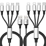 Multi Charger Cable ThinkANT 2Pack 5FT Nylon Braided Universal 4 in 1 Multiple USB Charging Cord Adapter With 8Pin Plug x2/Type C/Micro USB Port Connectors for Mobile Phones Tablets and More