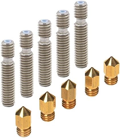 Punasi 5Pcs 0.4mm 3D Printer Extruder Brass Nozzle + 5Pcs 1.75mm Tube Throat for MK8 Makerbot Reprap Prusa I3