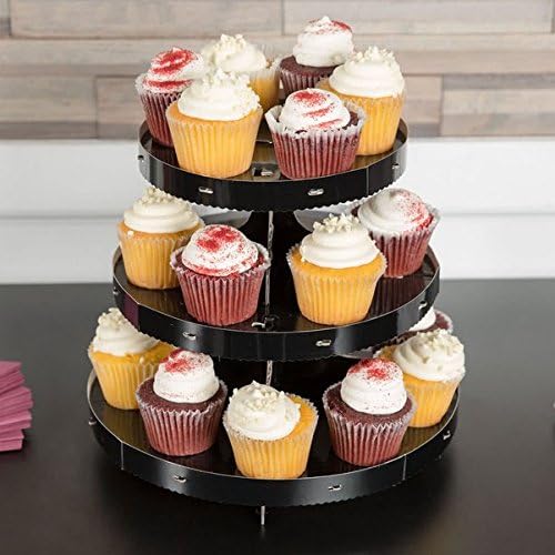 Cupcake Stand Cardboard Disposable 3 Tier Display Tower for Cupcakes, Cake Cones, or Pastries with Bonus Cupcake Decorating Set (Black)