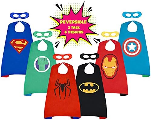 Twiggy Figs Designs REVERSIBLE Toddler Superhero Costumes - 3 Super Hero Capes &amp; 6 Masks Kids Toys