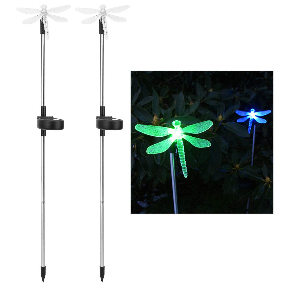Felenny 2 Pcs Unique Dragonfly Solar LED Lawn Light, Color Changing Garden Stake Light Decoration for Garden Patio Backyard
