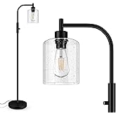 BoostArea Dimmable Standing Lamp with Seeded Glass Lampshade, 6W LED Bulb Included, Modern Industrial Lamp for Living Room, B