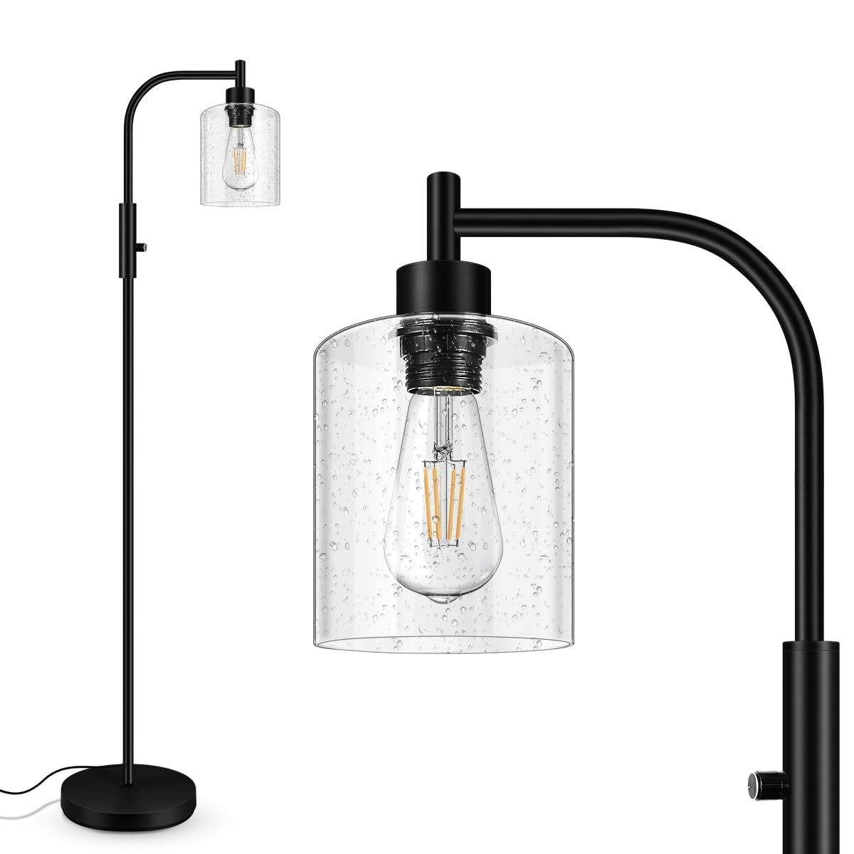 Photo 1 of **GLASS BROKEN** BoostArea Dimmable Standing Lamp with Seeded Glass Lampshade, 6W LED Bulb Included, Modern Industrial Lamp for Living Room, Bedroom, Office