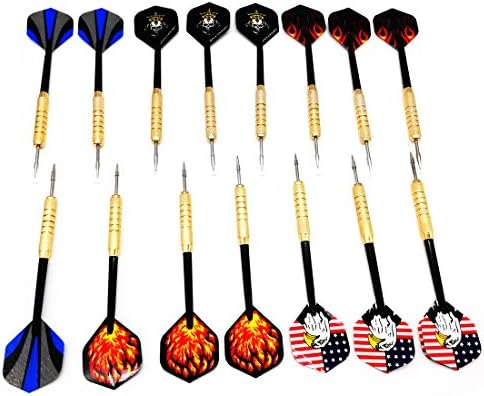 HDSUDCG 15 Packs Steel Tip Darts 18 Grams with PVC Shafts and 3 Extra Flights/Shafts,Professional Darts with Brass Barrels, Perfect for All Levels in Rec Room,Home,Office, Man Cave, Bar,Game Room