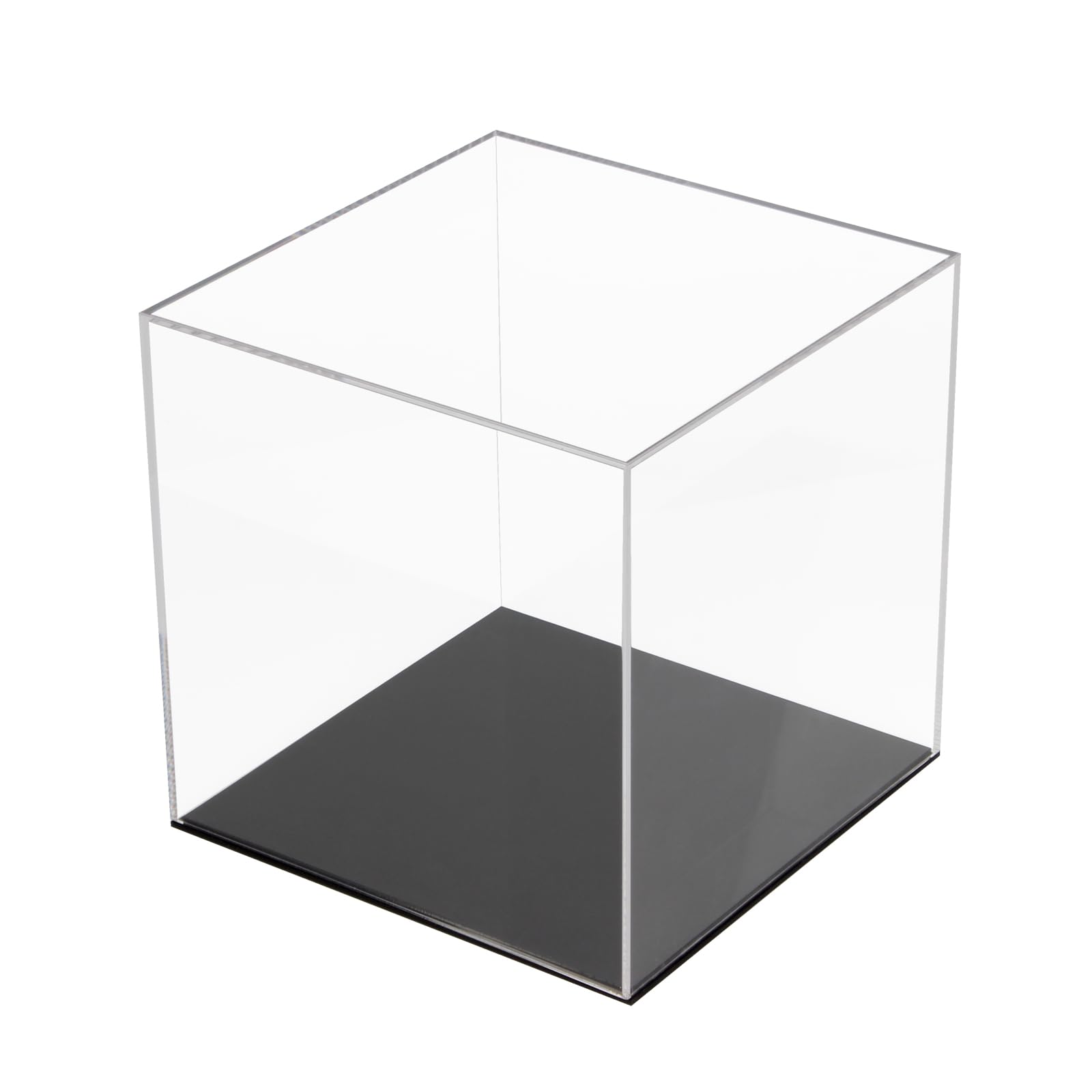Photo 1 of Kcgani Acrylic Box with Black Base, Simple Self-Assembly Clear Trophy Display Case with Lid, Countertop Clear Square Acrylic Box Cube Storage Containers for Office Home, 7x7x7Inch
