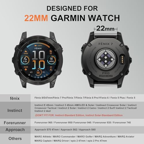 Titanium Strap for Garmin Fenix 8 47mm, Milanese Loop Bracelet, Parachute Buckle Straps Titanium for Garmin Fenix 7/7 Pro/6/6 Pro/5/5 Plus/Forerunner 935/945/955/965/Epix/Epix Pro Gen 2 47mm