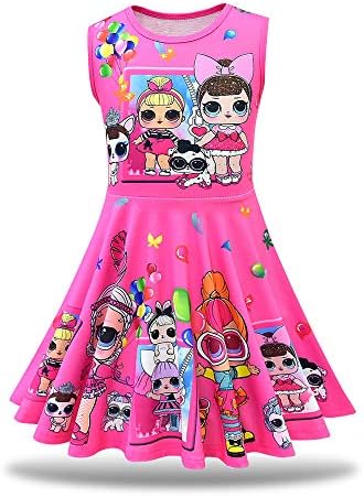 MagJazzy Little Girls Casual Dress Sleeveless Digital Printing Pageant Party Birthday Dress for Doll Surprised
