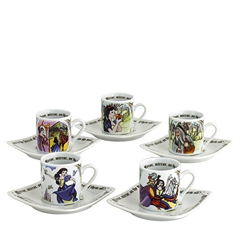 Cardew Design Snow White Tea Party Cup & Saucer (Set of 5), 3 oz, Multicolor