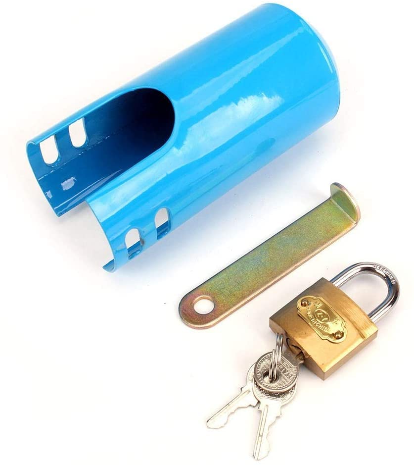 Hamkaw Water Faucet Lock Outdoor/Kitchen/Garden Hose Tap Metal Faucet Lock System, Child-Proof Anti-Theft Metal Protection Cover, Water Conservation, Blue