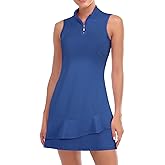 Viracy Tennis Dress for Women Sleeveless Golf Dresses with Shorts and Pockets Ruffle Zip Up Stand Collar Golf Outfits