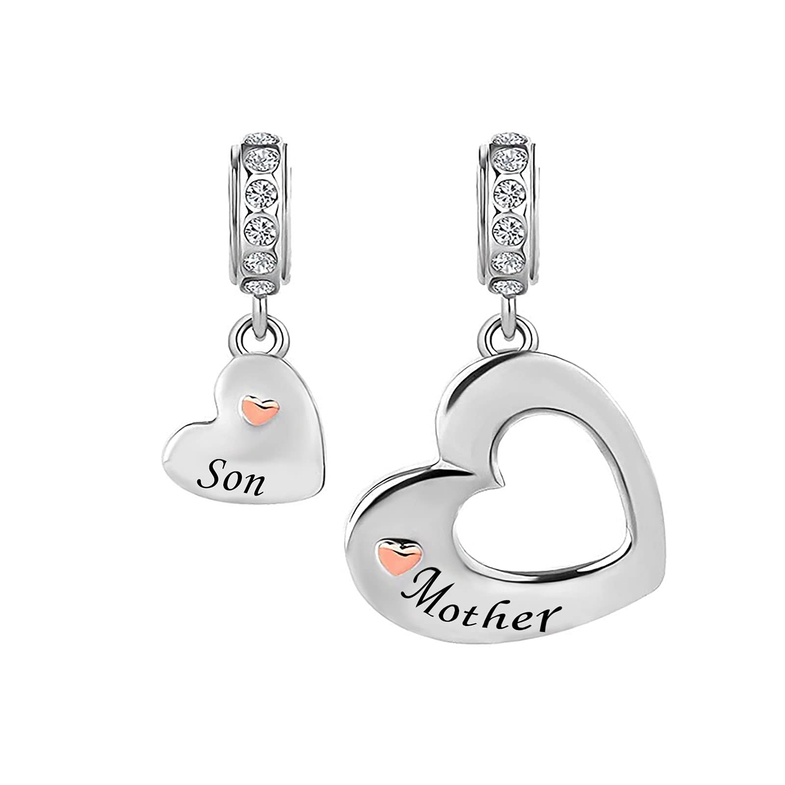 KunBead Jewelry Heart Mum Mothers Day Loving Mother and Son Birthday Gifts Baby Child Dangle Charms for Bracelets
