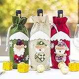 VEEYOL Christmas Wine Bottle Cover, Christmas Snowman Santa Gift Wine Bags, Xmas Home Party Table Dinner Decorations, Set of 3
