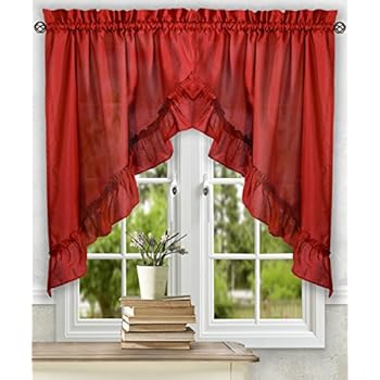 Today's Curtain Orleans - Cortina Festoneada De 63 Pulgadas, Color Rojo Ladrillo, 80 Pulgadas De Ancho X 63 Pulgadas De Largo