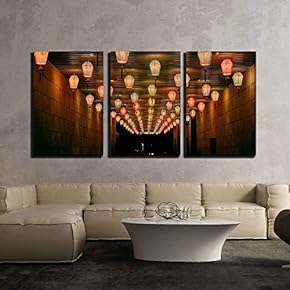 3 Piece Canvas Wall Art - The Lantern Corridor - Modern Home Art Stretched and Framed Ready to Hang - 16"x24"x3 Panels