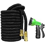 Expandable Garden Hose 50 & 100 Feet With Strongest Triple Core Latex & Solid Brass Fittings 8 Pattern Spray Nozzle 3/4 USA Standard Expending Kink Free Easy Storage Best Flexible Water Hose (100 Ft)